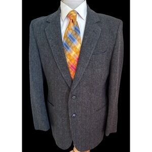 Vintage Brookcraft Men's Blue Tweed Wool Sport Coat Blazer Jacket Sz 40R Flannel